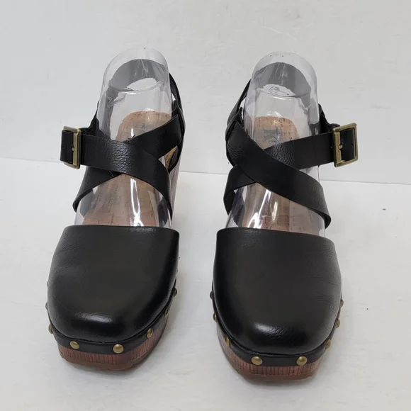 Kork-Ease Black Leather Mules with Wooden Heel - Picture 3 of 10